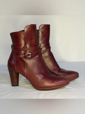 ECCO Shape 75 Sleek Ankle Boots Bordeaux Red Leather Heeled Booties Size 38